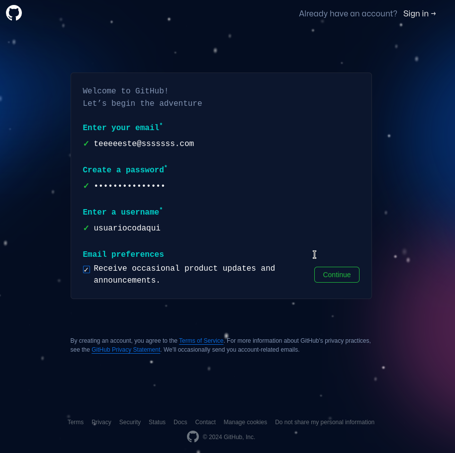 Tela de Registro do GitHub
